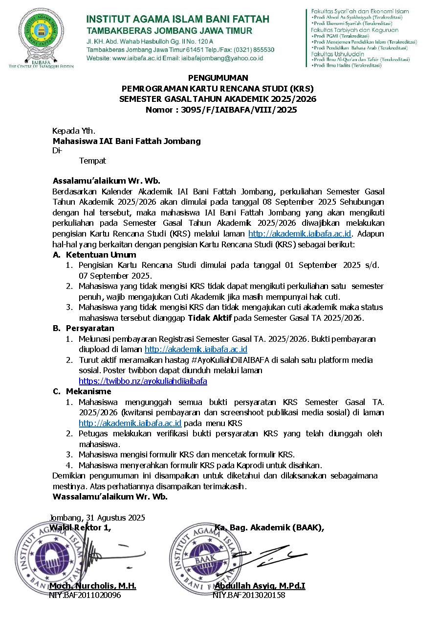 Pengumuman Pemrograman KRS Semester Gasal Tahun Akademik 2025/2026